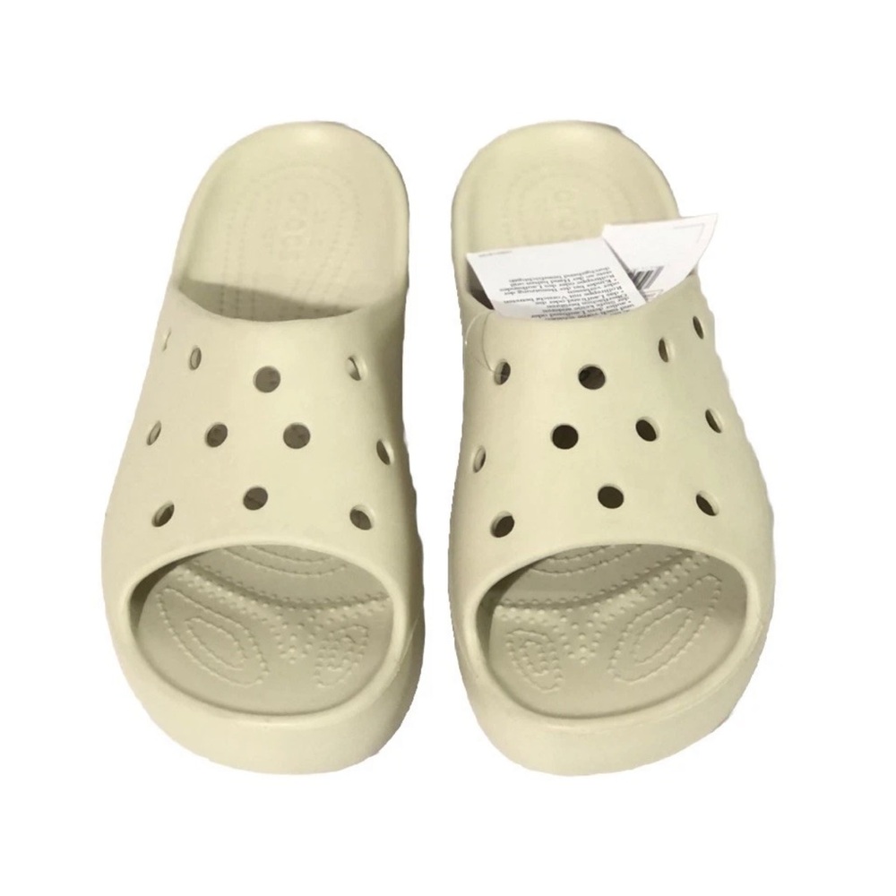 Crocs Classic Platform Slides Women’s Bone Beige Casual Sandals Slippers